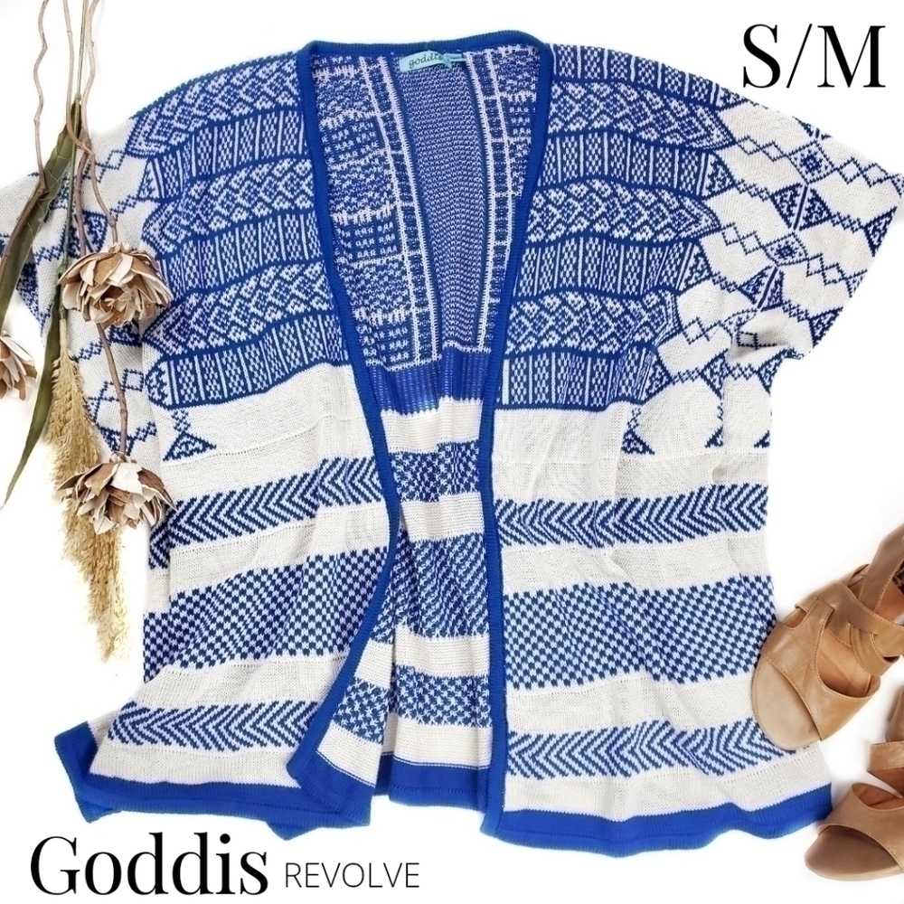 Goddis Revolve Blue White Stripe Knit Waterfall Cardigan S / M